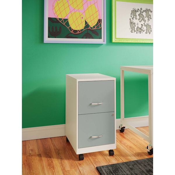 Space Solutions 14.25 in W 2 Drawer Mobile Vertical File Cabinet, Pearl White / Platinum - 25332