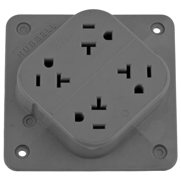 Hubbell Wiring Device-Kellems Straight Blade Devices, Receptacles, 4- Plex, Commercial/Industrial Grade, 2-Pole 3-Wire Grounding, 20A 125V, 5- 20R, Gray, Single Pack. - HBL420GY