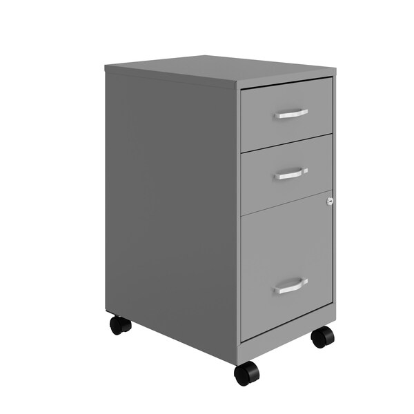 Space Solutions 14.25 in W 3 Drawer Mobile Vertical File Cabinet, Arctic Silver - 24429