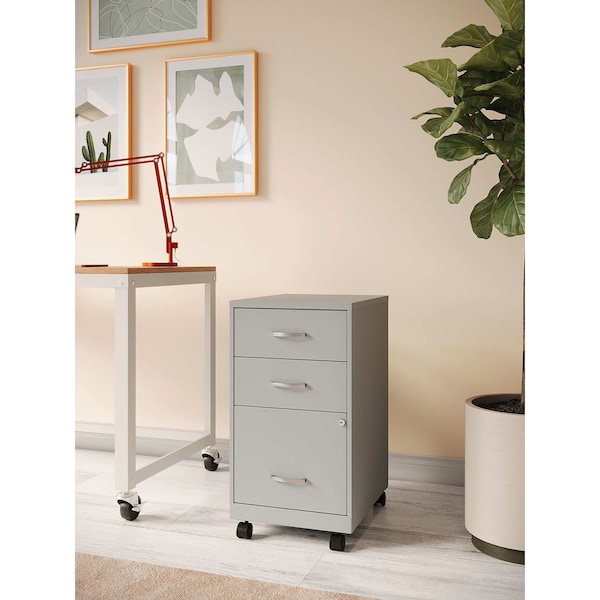 Space Solutions 14.25 in W 3 Drawer Mobile Vertical File Cabinet, Arctic Silver - 24429