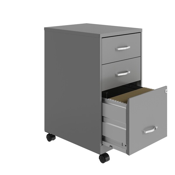 Space Solutions 14.25 in W 3 Drawer Mobile Vertical File Cabinet, Arctic Silver - 24429