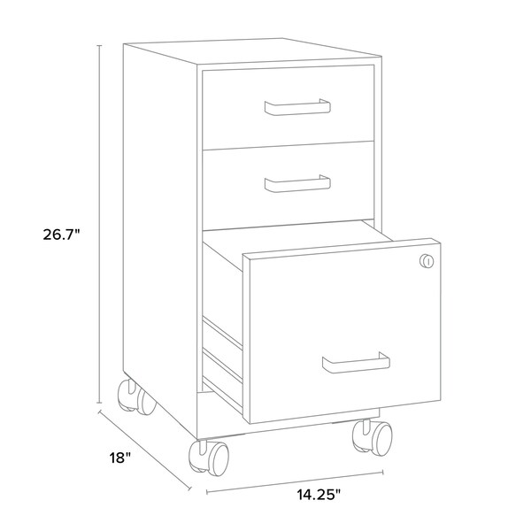 Space Solutions 14.25 in W 3 Drawer Mobile Vertical File Cabinet, Arctic Silver - 24429
