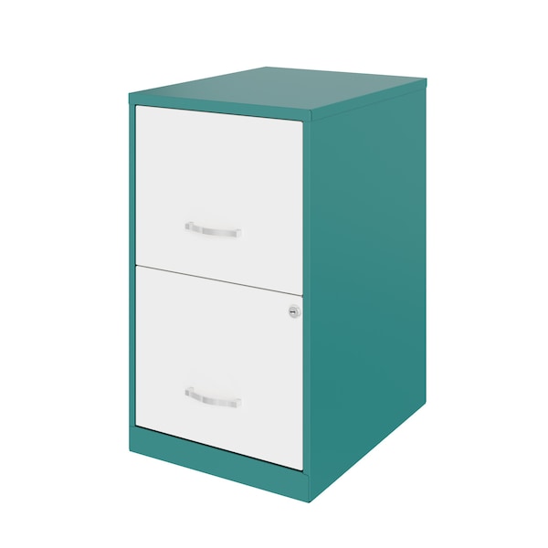 Space Solutions 14.25 in W 2 Drawer Vertical File Cabinet, Teal / Alpine White - 25039