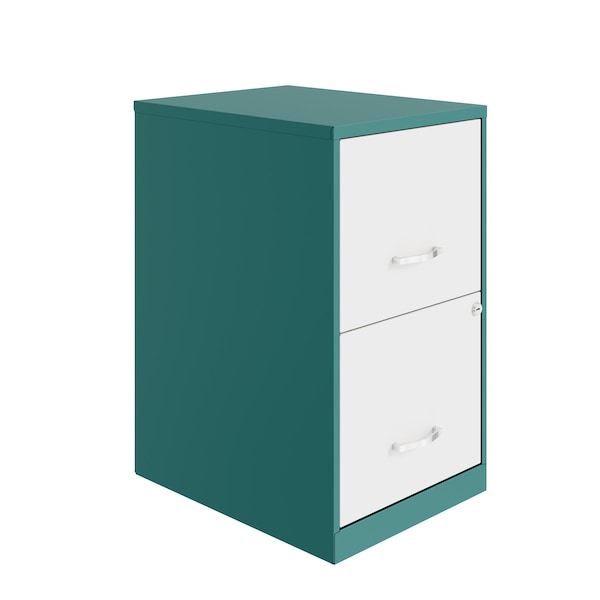 Space Solutions 14.25 in W 2 Drawer Vertical File Cabinet, Teal / Alpine White - 25039