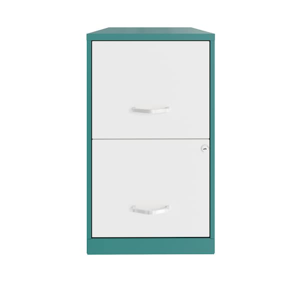 Space Solutions 14.25 in W 2 Drawer Vertical File Cabinet, Teal / Alpine White - 25039