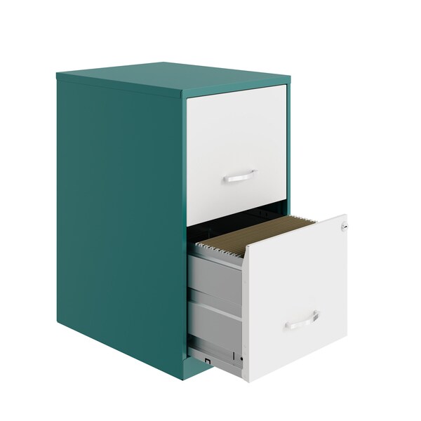Space Solutions 14.25 in W 2 Drawer Vertical File Cabinet, Teal / Alpine White - 25039