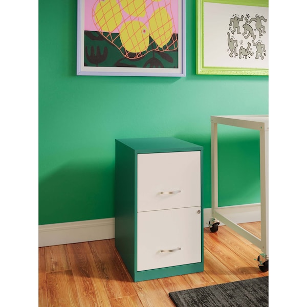 Space Solutions 14.25 in W 2 Drawer Vertical File Cabinet, Teal / Alpine White - 25039