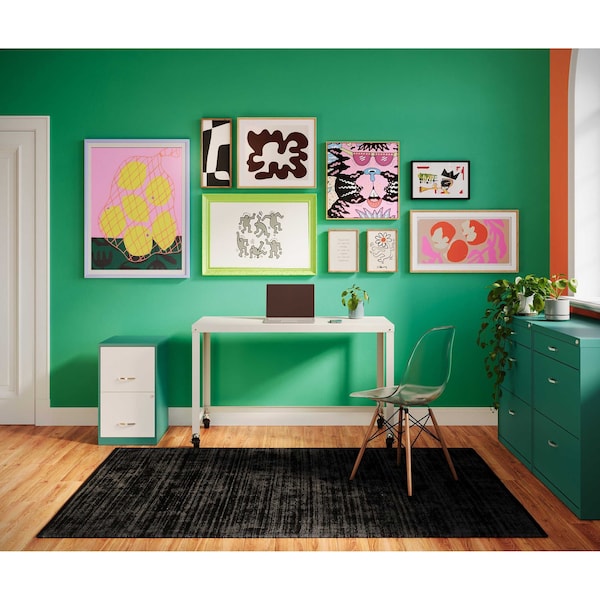 Space Solutions 14.25 in W 2 Drawer Vertical File Cabinet, Teal / Alpine White - 25039