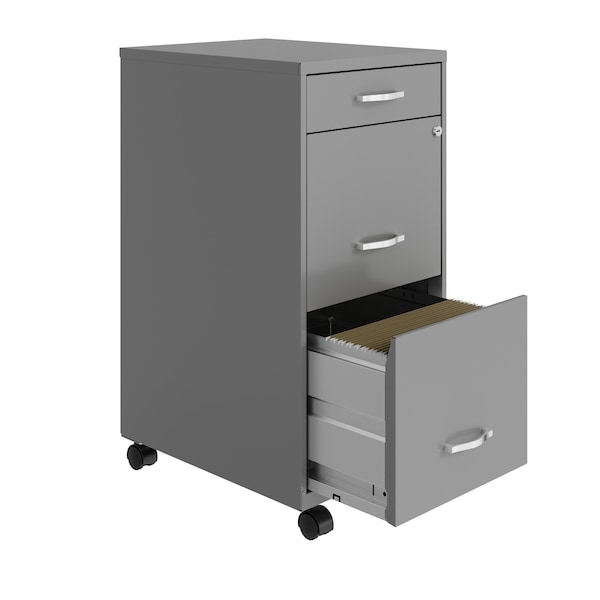 Space Solutions 14.25 in W 3 Drawer Mobile Vertical File Cabinet, Arctic Silver - 24419