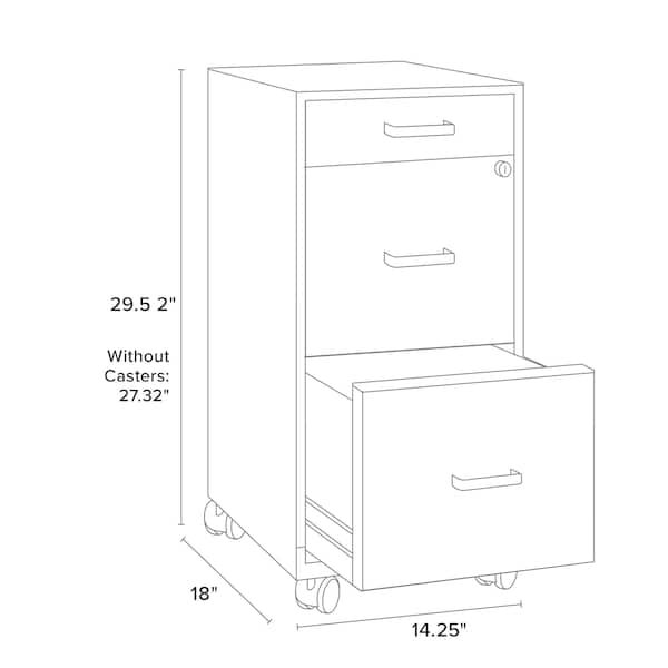 Space Solutions 14.25 in W 3 Drawer Mobile Vertical File Cabinet, Arctic Silver - 24419