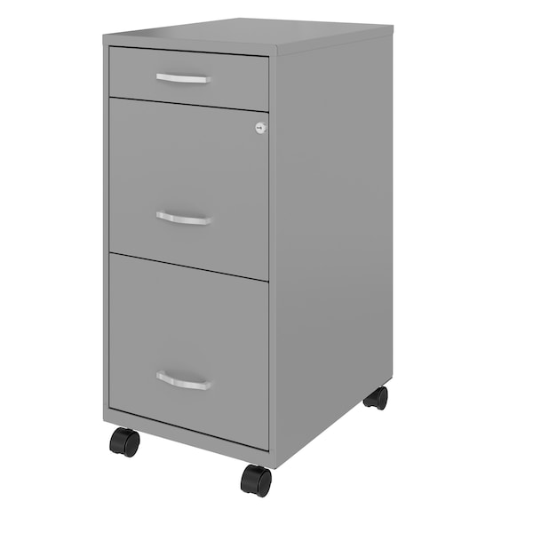 Space Solutions 14.25 in W 3 Drawer Mobile Vertical File Cabinet, Arctic Silver - 24419