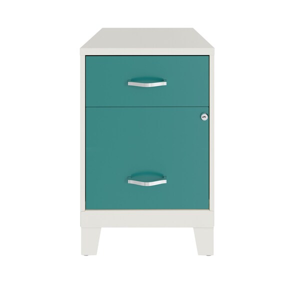 Space Solutions 14.25 in W 2 Drawer Vertical File Cabinet W/ Accessory Drawer & Legs, Pearl White / Teal - 25934