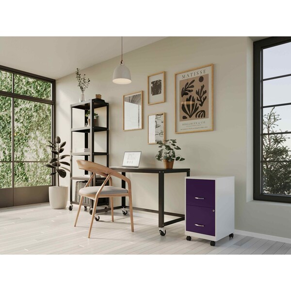 Space Solutions 14.25 in W 2 Drawer Mobile Vertical File Cabinet, Pearl White / Midnight Purple - 25336