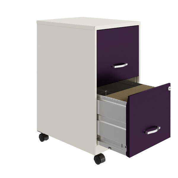 Space Solutions 14.25 in W 2 Drawer Mobile Vertical File Cabinet, Pearl White / Midnight Purple - 25336