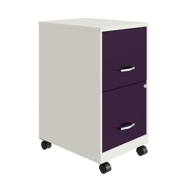 Space Solutions 14.25 in W 2 Drawer Mobile Vertical File Cabinet, Pearl White / Midnight Purple - 25336