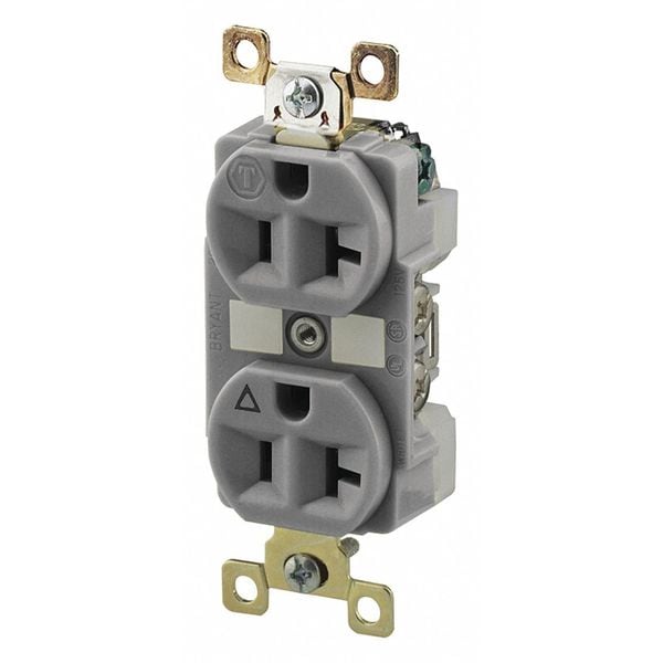 Zoro Select 20A Duplex Receptacle 125VAC 5-20R GY - BRY5362IGGRY