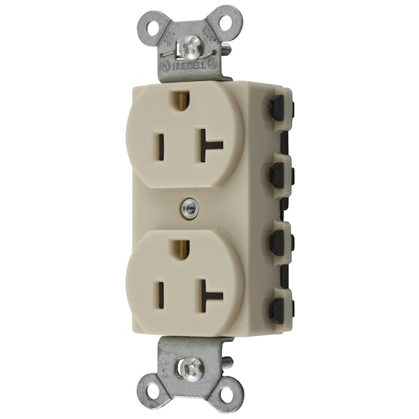 Hubbell Wiring Device-Kellems Straight Blade Devices, Receptacles, Duplex, SNAPConnect, 2-Pole 3-Wire Grounding, 20A 125V, 5-20R, Nylon, Ivory, USA. - SNAP5362INA