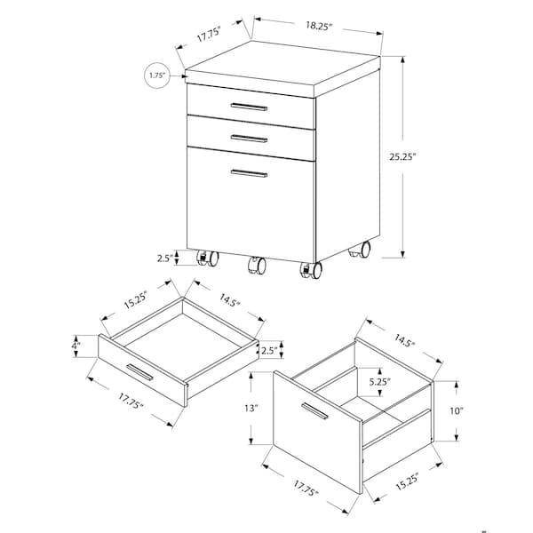 Homeroots 26.75 in. White Particle Board & Hollow Core Filing Cabinet with 3 Drawers - 333351