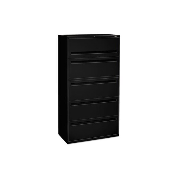 Hon HON, 700 SERIES FIVE-DRAWER LATERAL FILE WITH ROLL-OUT SHELF, 36W X 18D X 64.25H, BLACK - 785LP