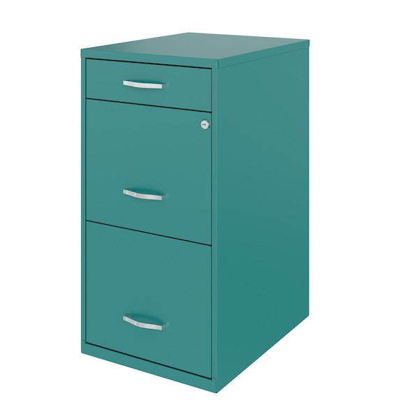 Space Solutions 14.25 in W 3 Drawer Vertical File Cabinet W/ Pencil Drawer, Teal - 24415