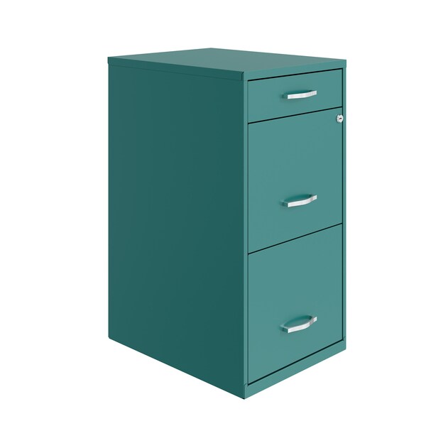 Space Solutions 14.25 in W 3 Drawer Vertical File Cabinet W/ Pencil Drawer, Teal - 24415