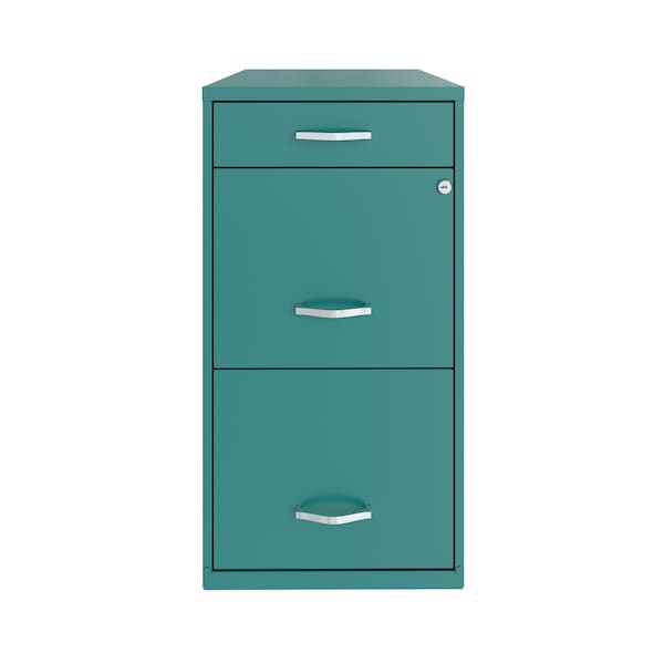 Space Solutions 14.25 in W 3 Drawer Vertical File Cabinet W/ Pencil Drawer, Teal - 24415