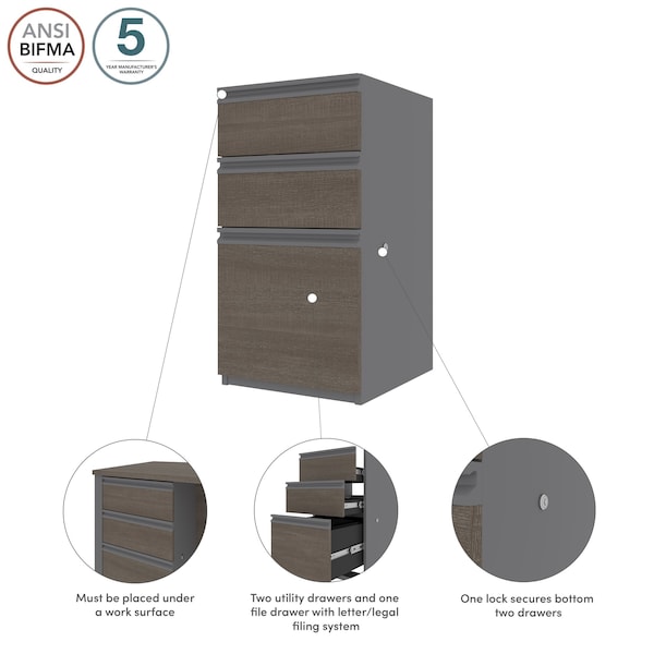 Bestar Prestige + 16W Add-On Pedestal, Bark Grey & Slate - 99620-000047