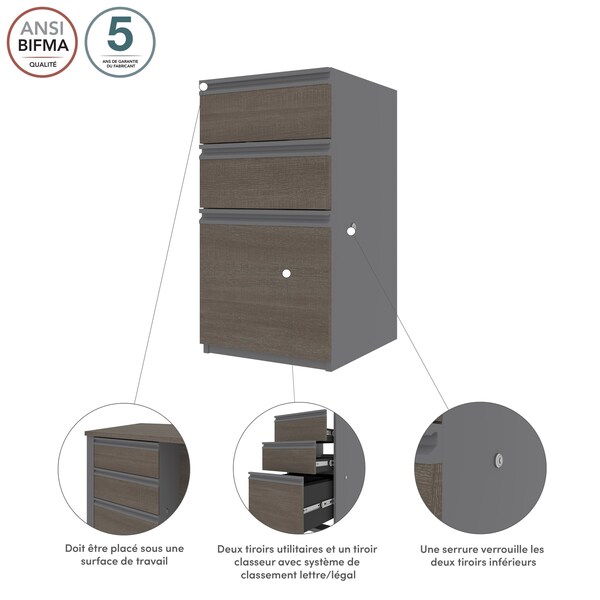 Bestar Prestige + 16W Add-On Pedestal, Bark Grey & Slate - 99620-000047