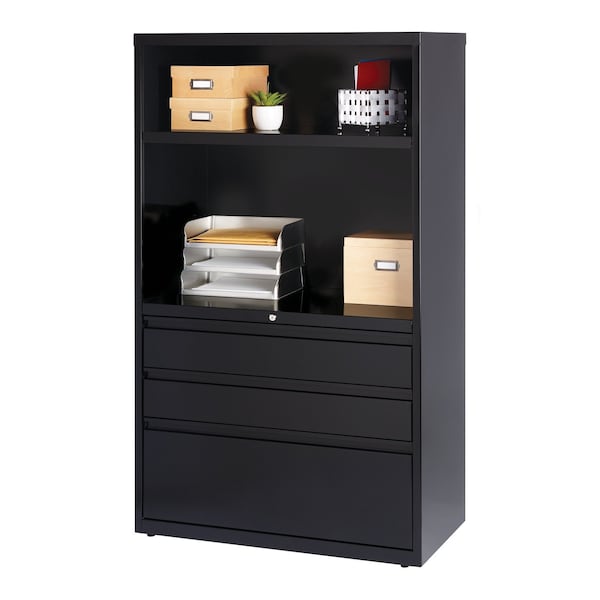 Hirsh 36" W 3 Drawer Lateral File Cabinet, Black, A4/Legal/Letter - 19627