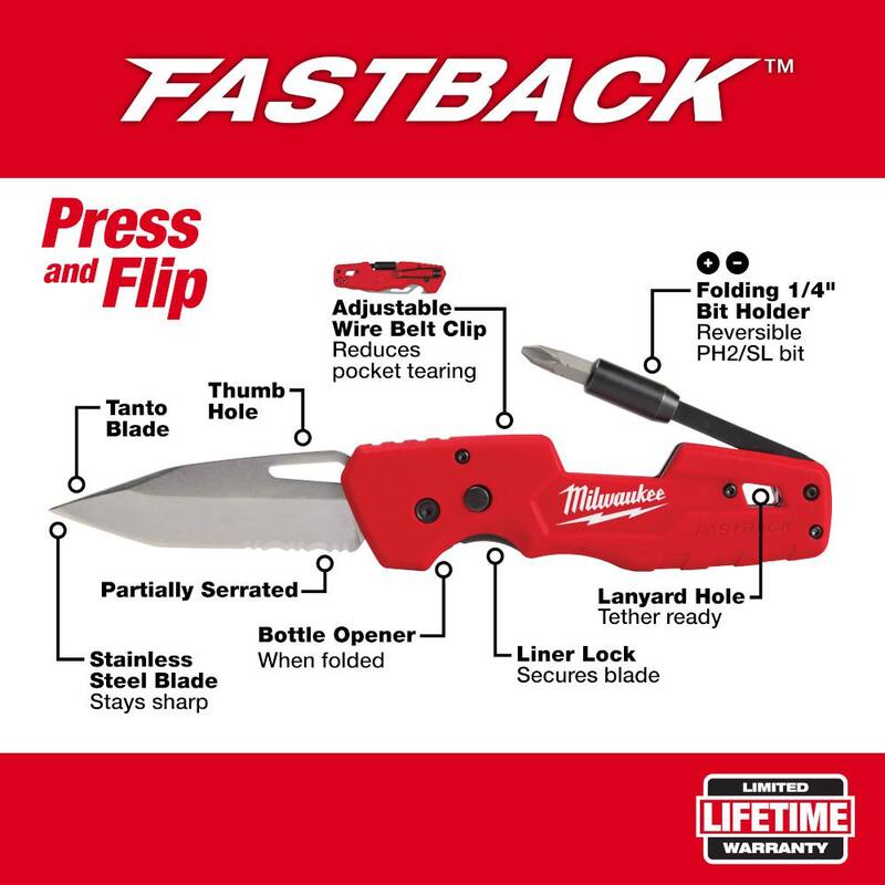 Milwaukee FASTBACK 5- in-1 Folding Knife with 3 in. Blade - 48-22-1540