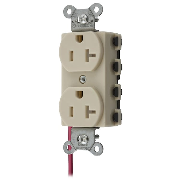 Hubbell Wiring Device-Kellems Straight Blade Devices, Receptacles, Duplex, SNAPConnect, Tamper Resistant, Split Circuit, 20A 125V, 2-Pole 3-Wire Grounding, 5-20R, Nylon, Ivory, USA - SNAP5362ISCTRA