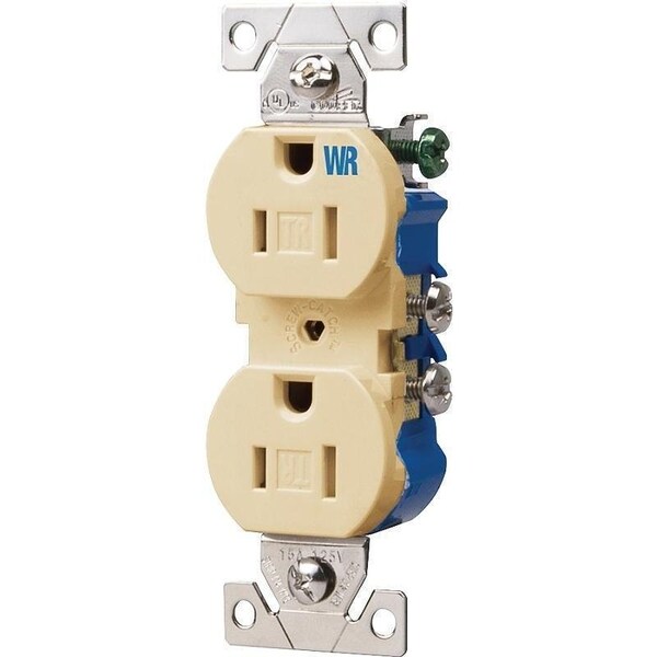 Eaton Wiring Devices Duplex Receptacle, 2 -Pole, 15 A, 125 V, Push-in, Side Wiring, NEMA: 5-15R, Ivory - TWR270V