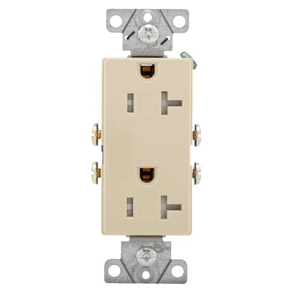 Eaton Wiring Devices Duplex Receptacle, 2 -Pole, 20 A, 125 V, Back, Side Wiring, NEMA: 5-20R, Ivory - TR1307V-BOX
