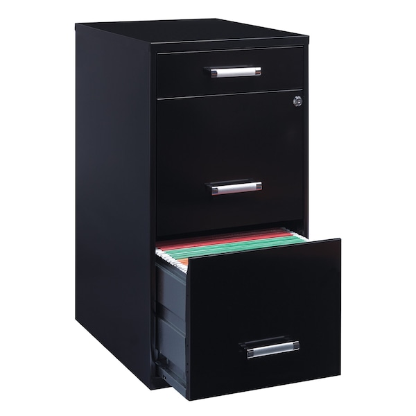Space Solutions 14.25 in W 3 Drawer Vertical File Cabinet W/ Pencil Drawer, Black - 20990