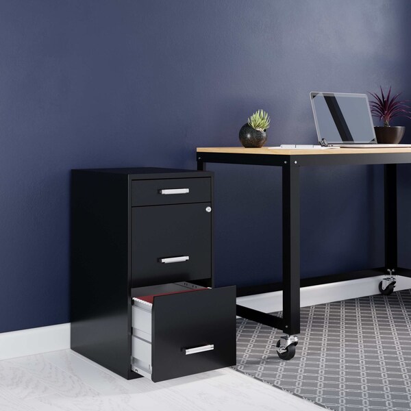 Space Solutions 14.25 in W 3 Drawer Vertical File Cabinet W/ Pencil Drawer, Black - 20990