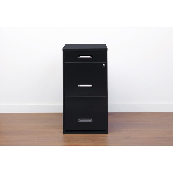 Space Solutions 14.25 in W 3 Drawer Vertical File Cabinet W/ Pencil Drawer, Black - 20990