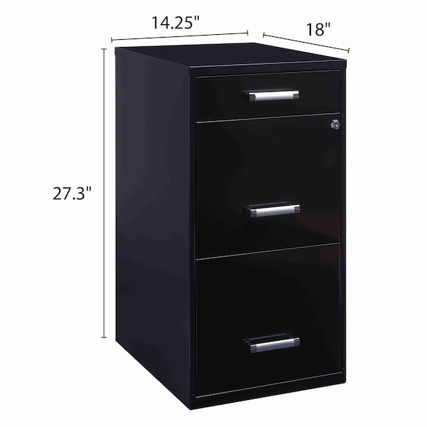 Space Solutions 14.25 in W 3 Drawer Vertical File Cabinet W/ Pencil Drawer, Black - 20990
