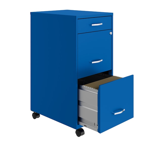 Space Solutions 14.25 in W 3 Drawer Mobile Vertical File Cabinet, Classic Blue - 24422