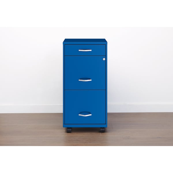 Space Solutions 14.25 in W 3 Drawer Mobile Vertical File Cabinet, Classic Blue - 24422