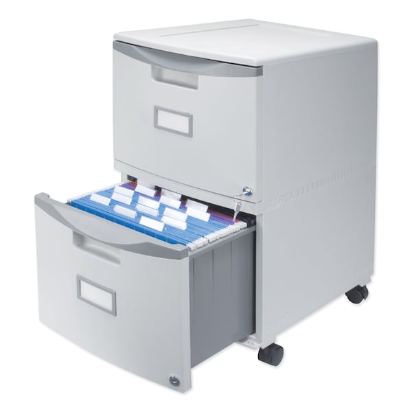 Storex Two-Drawer Mobile Filing Cabinet, 2 Legal/Letter-Size File Drawers, Gray, 14.75in x 18.25in x 26in - 61310B01C