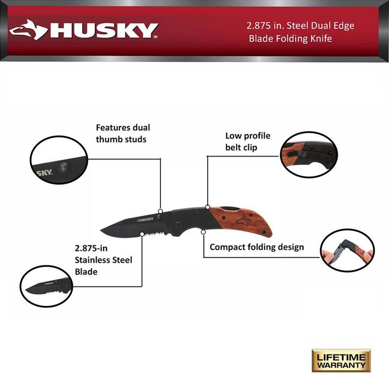 Husky 2.875 Steel Dual Edge Clip Point Folding Knife - 99741
