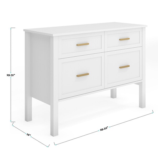 Martha Stewart Hutton Shaker Style Home Office 4 Drawer Lateral File Cabinet in White w/Polished Brass Hardware - ZG-ZP-13-WH-GLD-MS