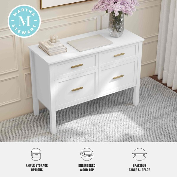 Martha Stewart Hutton Shaker Style Home Office 4 Drawer Lateral File Cabinet in White w/Polished Brass Hardware - ZG-ZP-13-WH-GLD-MS