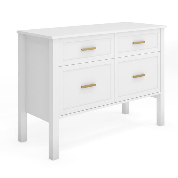 Martha Stewart Hutton Shaker Style Home Office 4 Drawer Lateral File Cabinet in White w/Polished Brass Hardware - ZG-ZP-13-WH-GLD-MS