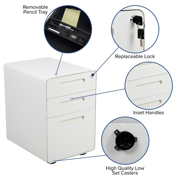 Flash Furniture 3 Drawer Filing Cabinet, White - HZ-AP535-01-W-GG