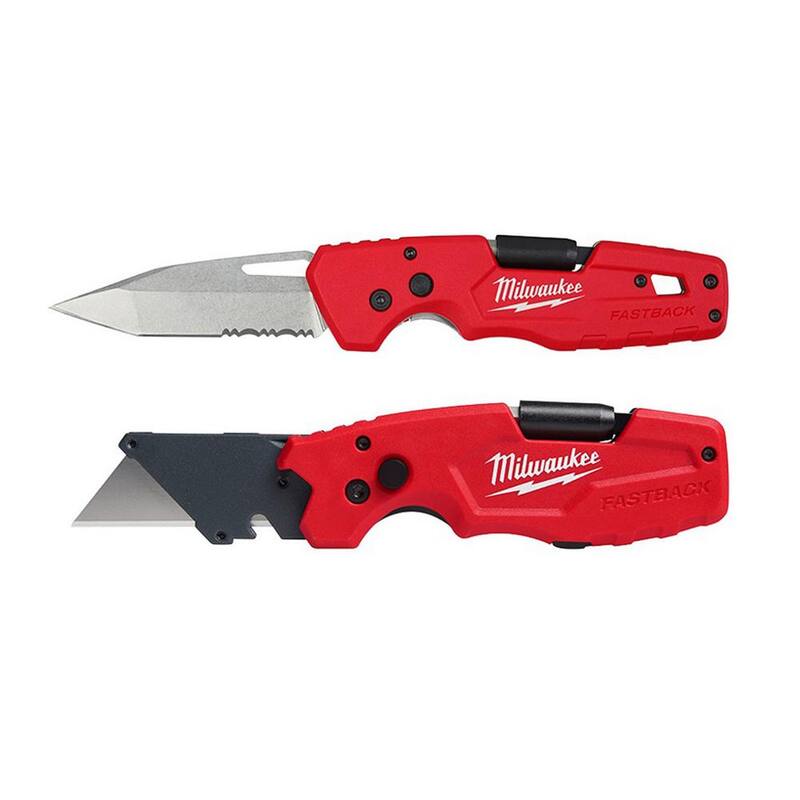Milwaukee FASTBACK 5- In-1 Folding Knife with 3 in. Blade and FASTBACK 6-in-1 Folding Utility Knife (2-Piece) - 48-22-1540-48-22-1505