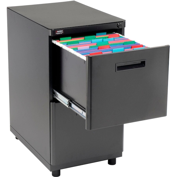 Interion By Global Industrial Interion Traditional Pedestal File, 2 Drawers, 16inW x 20inD x 29inH, Black - 248771