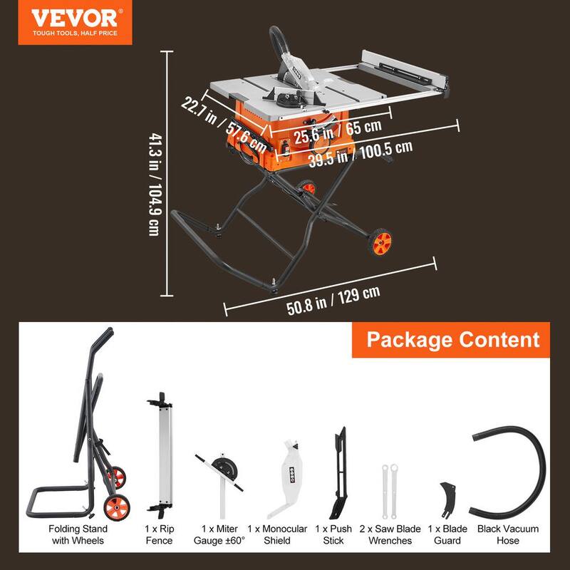 VEVOR Table Saw with Stand 10 in. Electric Cutting Machine 5000RPM 25-in Rip Capacity - ZLXMGTJYZJMC2VQLNV1
