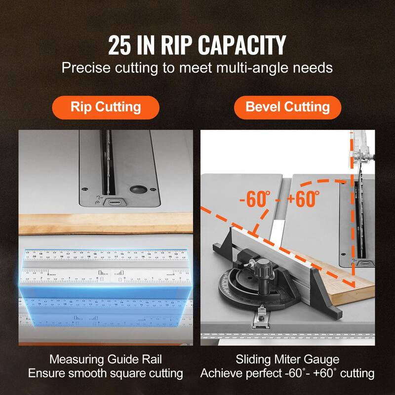 VEVOR Table Saw with Stand 10 in. Electric Cutting Machine 5000RPM 25-in Rip Capacity - ZLXMGTJYZJMC2VQLNV1