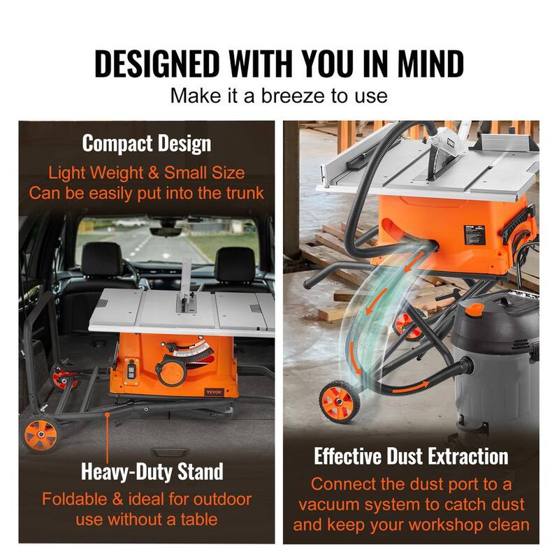 VEVOR Table Saw with Stand 10 in. Electric Cutting Machine 5000RPM 25-in Rip Capacity - ZLXMGTJYZJMC2VQLNV1